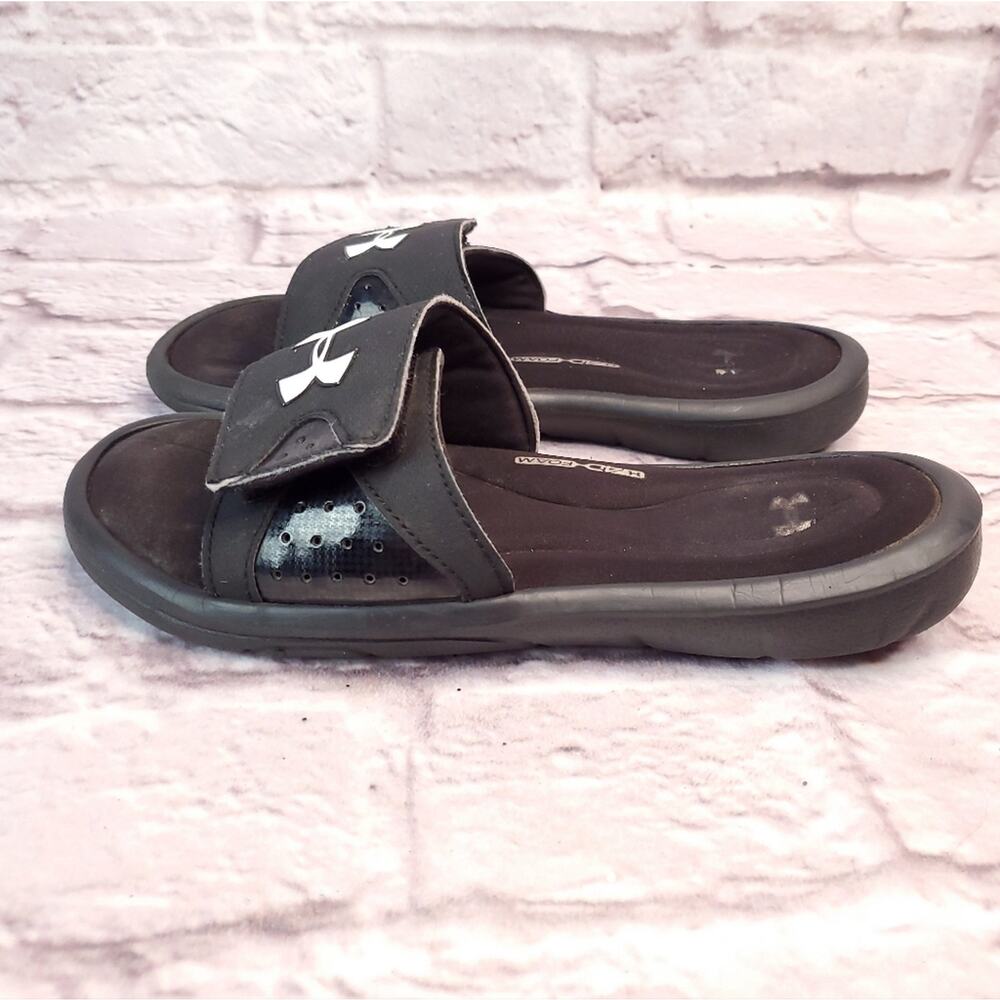 Under Armour 7 youth boys girls slides sandals slip on black (H)